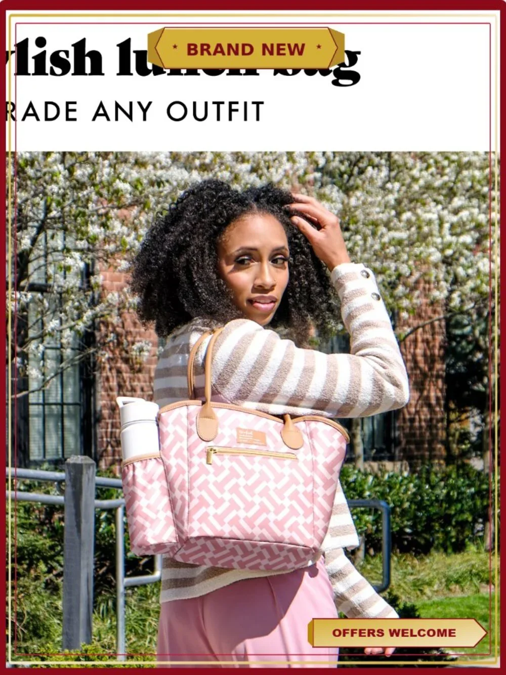 Insulated Lunch Tote with XL Slim Ice Pack, Shoulder Straps, Front Pocket